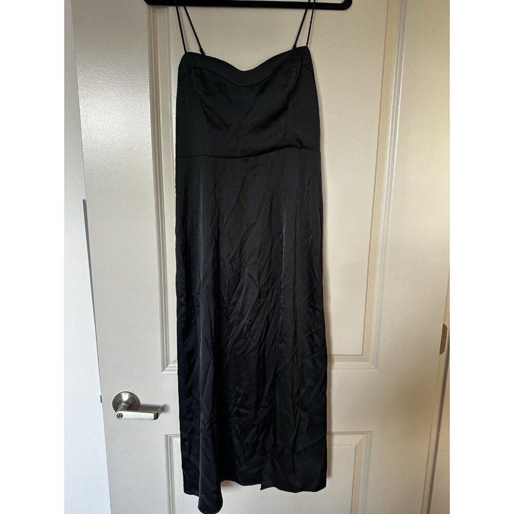 Abercrombie Black Satin Slip Midi Dress High Slit Size XS Formal Event Dance - Picture 2 of 9